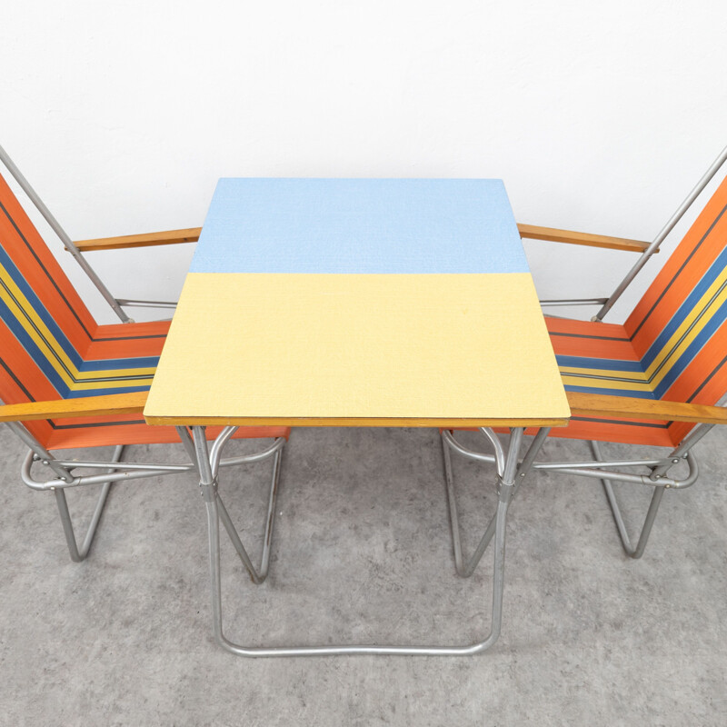 Mid century formica camping table with pair of chairs, Czechoslovakia 1960s