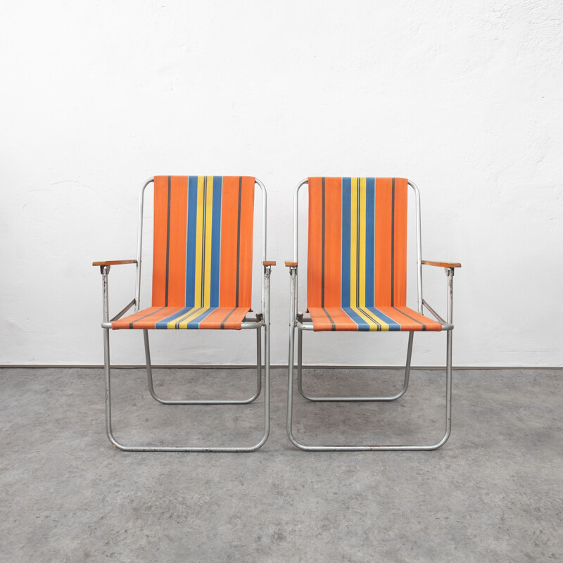 Mid century formica camping table with pair of chairs, Czechoslovakia 1960s