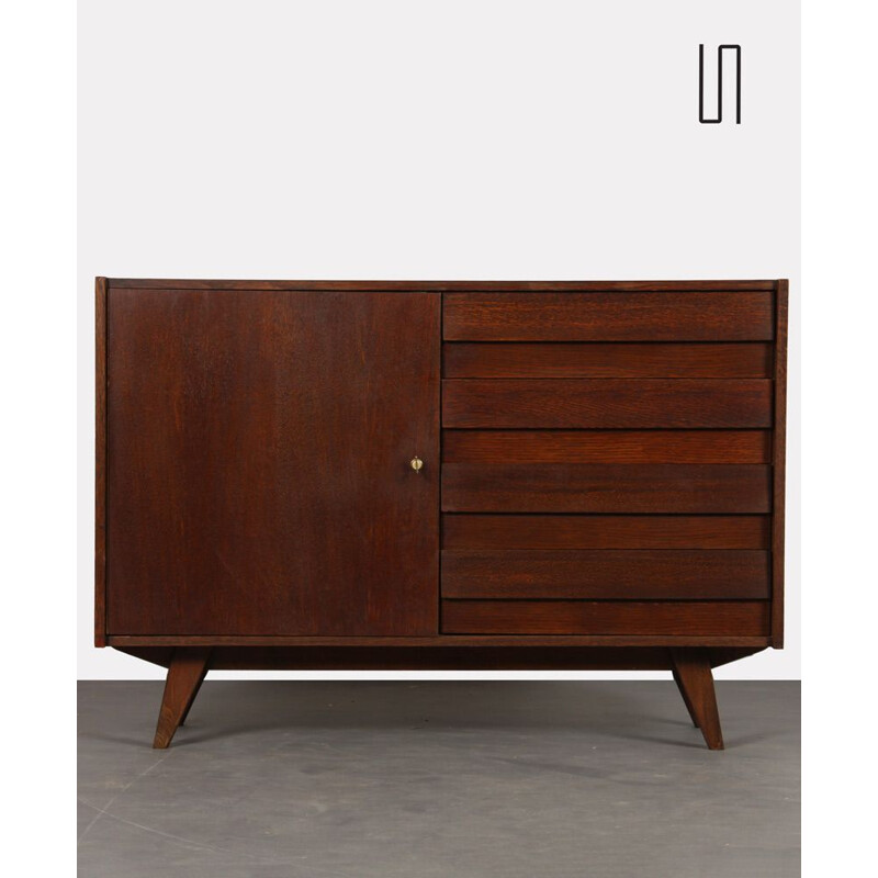 Vintage stained oakwood chest of drawers model U-458 by Jiri Jiroutek for Interier Praha, Czech Republic 1960