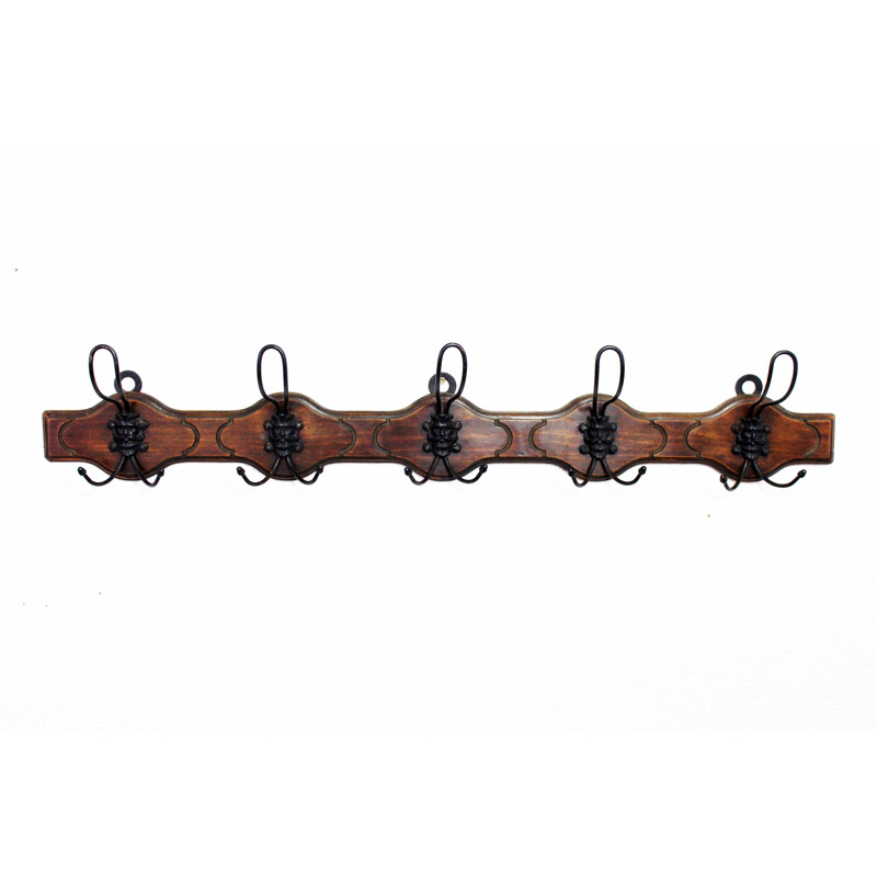 Vintage 5-hook wall coat rack, 1930