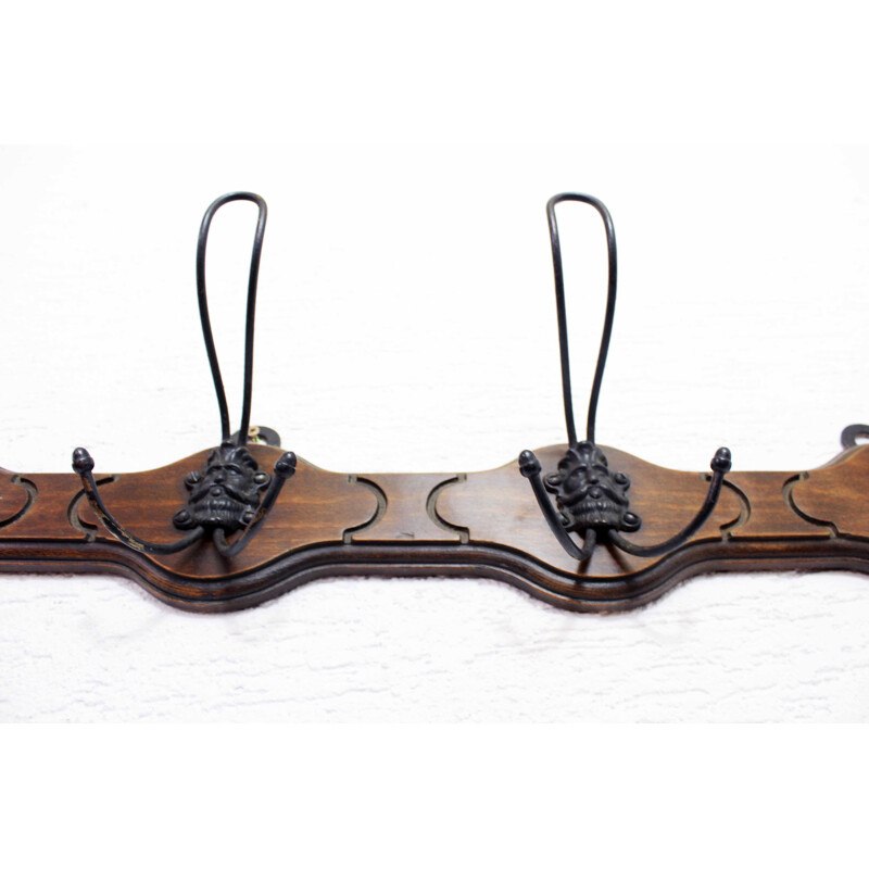 Vintage 5-hook wall coat rack, 1930