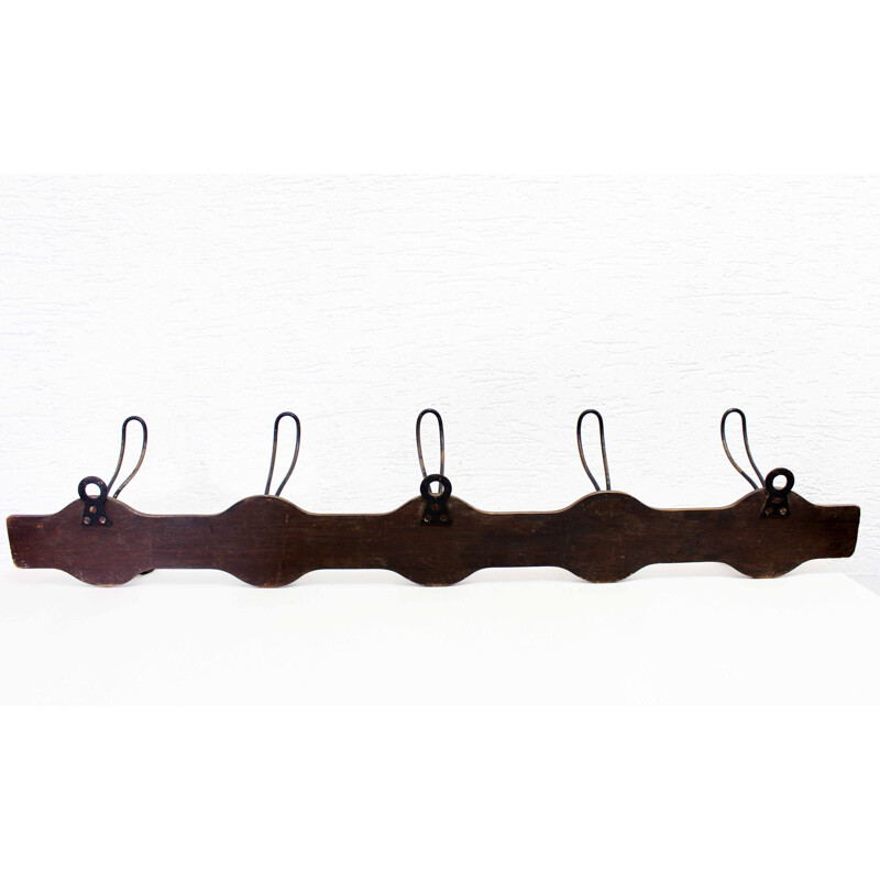 Vintage 5-hook wall coat rack, 1930