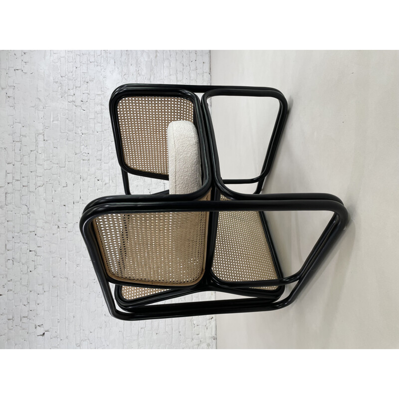 Vintage chair in black lacquered curved rattan and natural cane