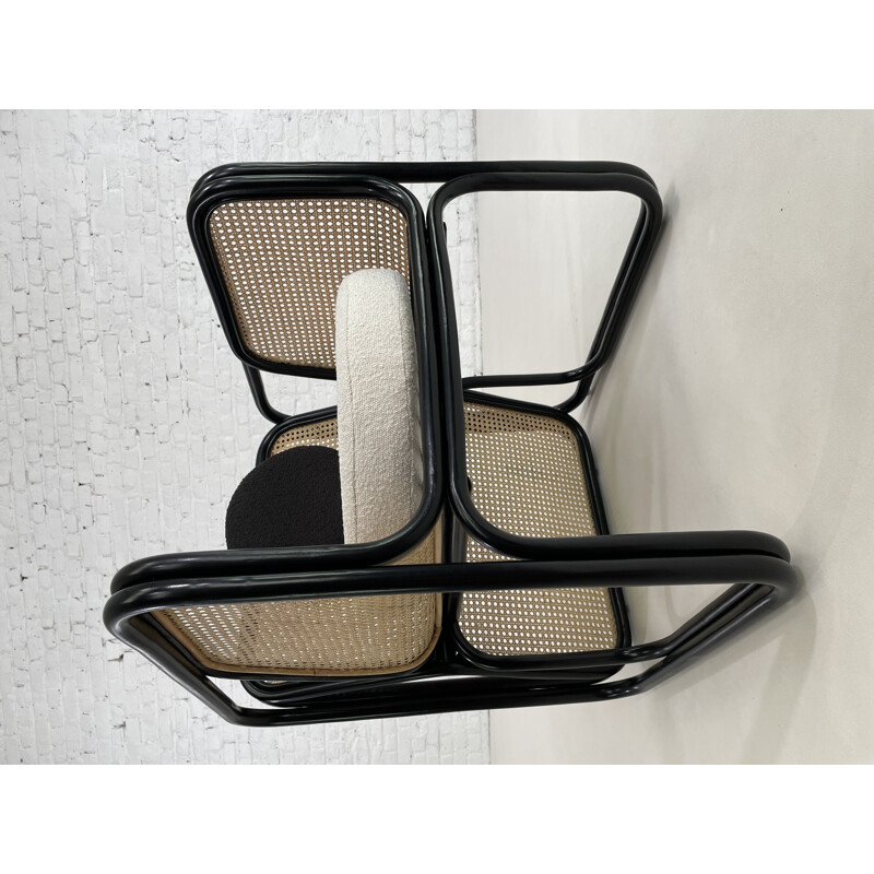 Vintage-Stuhl aus gebogenem Rattan, schwarz lackiert und natürlichem Rohrgeflecht
