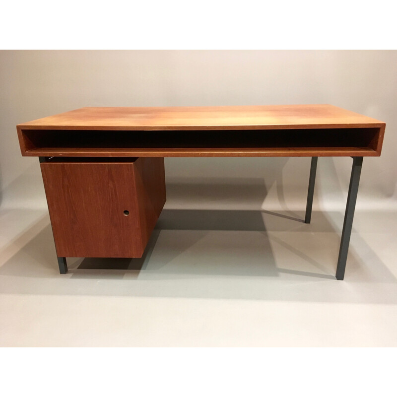 Vintage desk in teak and metal with storage - 1950s