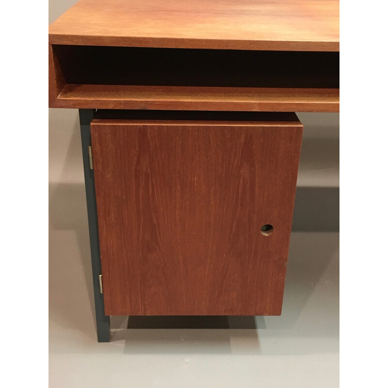 Vintage desk in teak and metal with storage - 1950s