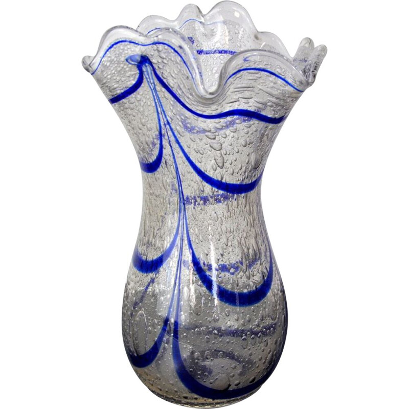 vase vintage en verre - bleu