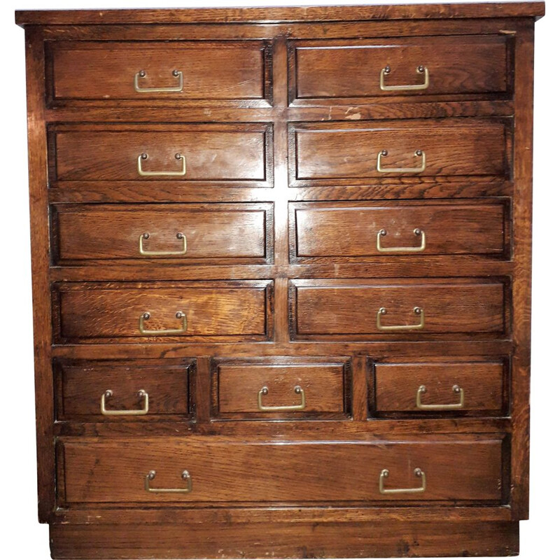 Vintage chest of drawers in oak and gilded metal