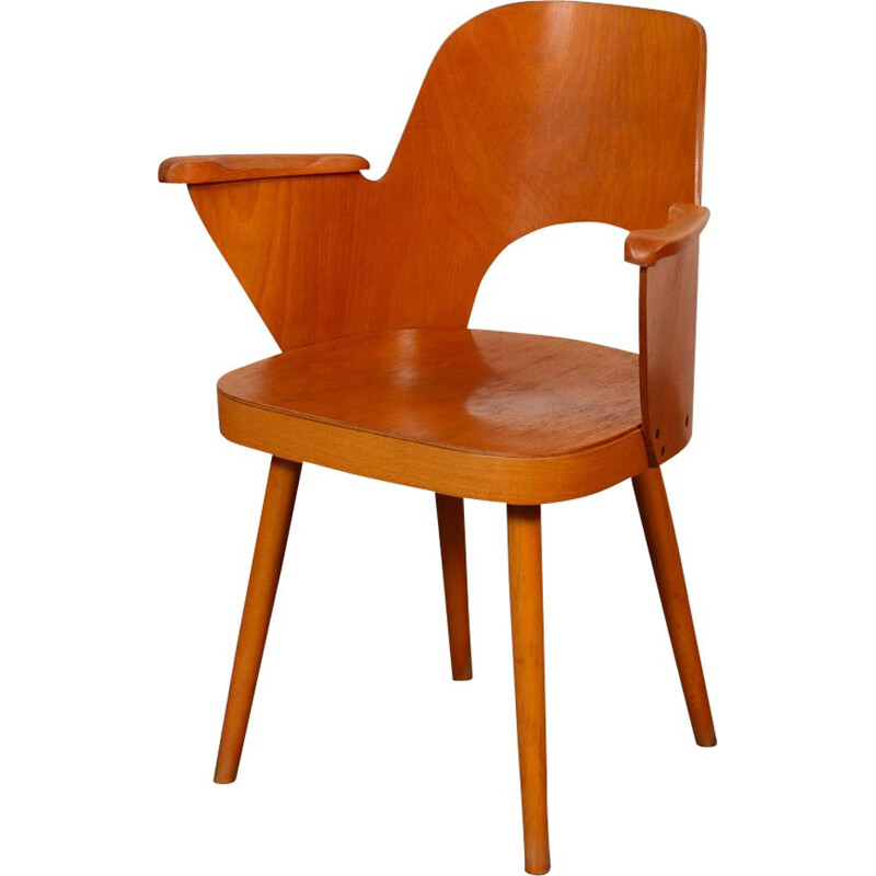 Vintage wooden armchair by Lubomir Hofmann for Ton, 1960s