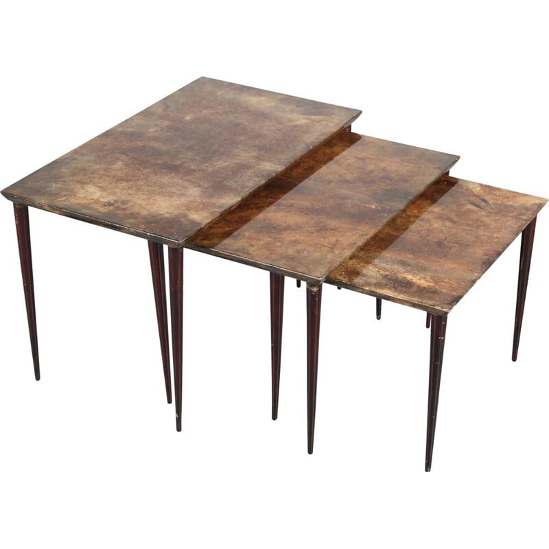 Vintage wooden nesting tables by Aldo Tura, Italy 1950