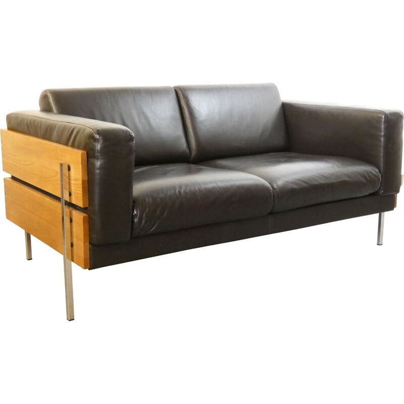 Vintage brown leather sofa by Robin Day for Habitat, 2000s