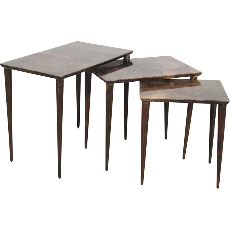 Vintage wooden nesting tables by Aldo Tura, Italy 1950