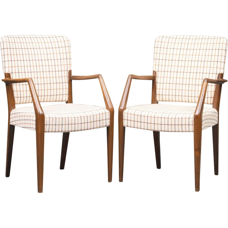 Pair of vintage beech and wool armchairs by Peter Hvidt and Orla Mølgaard-Nielsen for France et Søn, Denmark 1960