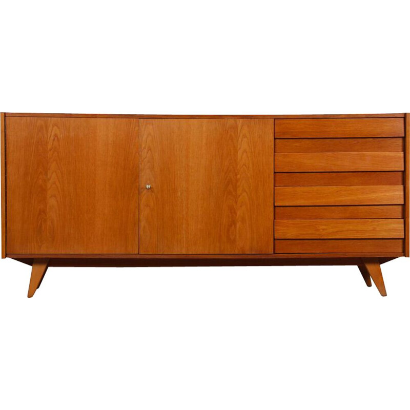 Vintage oakwood sideboard model U-460 by Jiroutek for Interier Praha, 1960