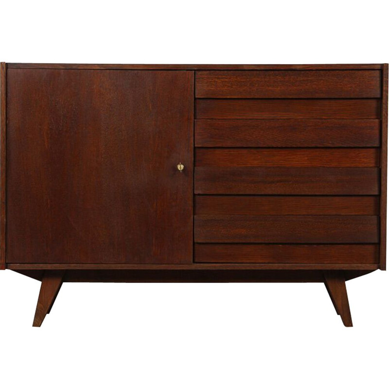 Vintage stained oakwood chest of drawers model U-458 by Jiri Jiroutek for Interier Praha, Czech Republic 1960