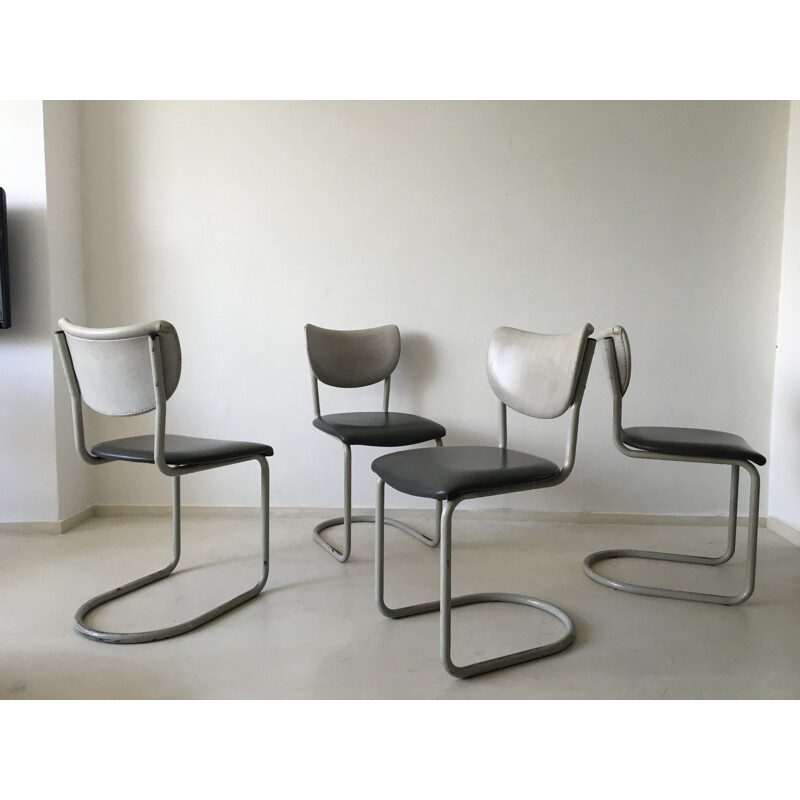 Conjunto de 10 sillas Gispen en polipiel gris, Hermanos DE WIT - 1950