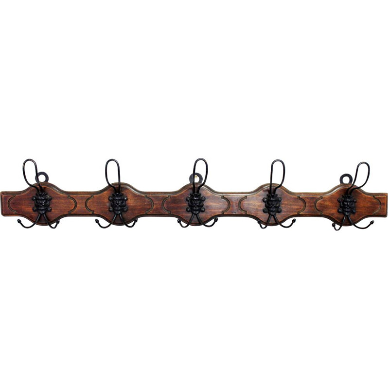 Vintage 5-hook wall coat rack, 1930