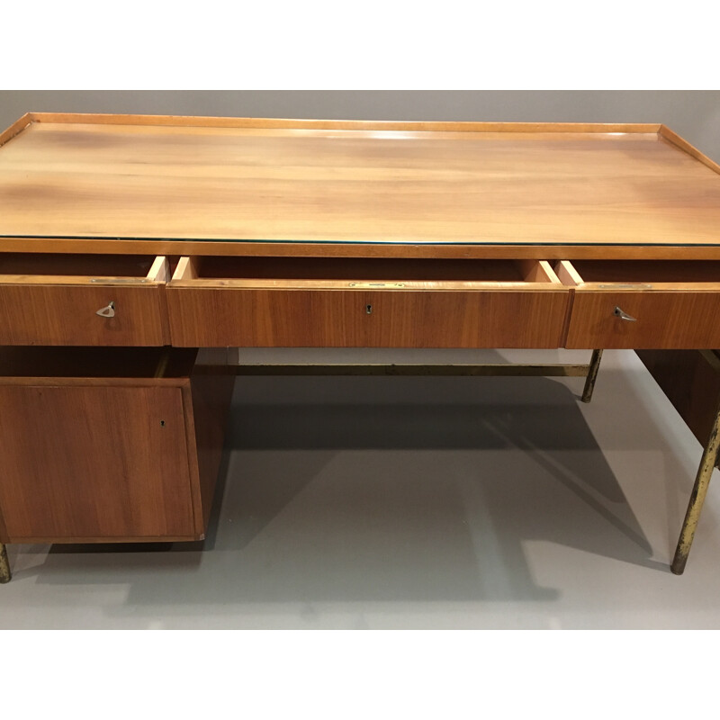 Bureau vintage en palissandre et laiton - 1950