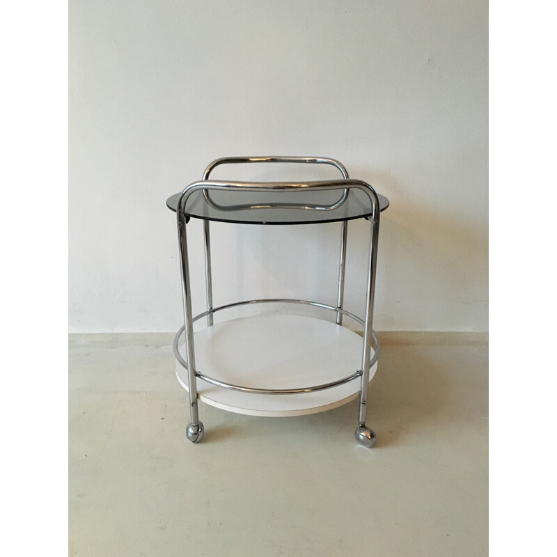 Mid-century trolley in smoked glass and chromed metal - 1970s