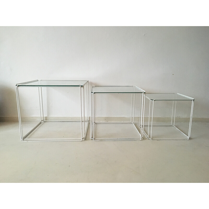 Set of Atrow "Isocele" nesting tables in glass and metal, Max SAUZE - 1970s