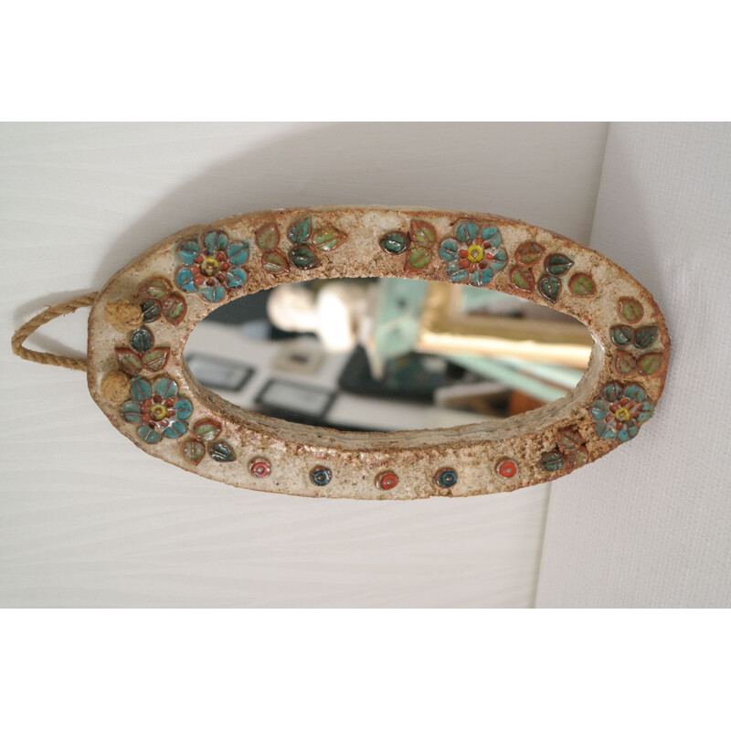Specchio in ceramica vintage di Vallauris, 1960