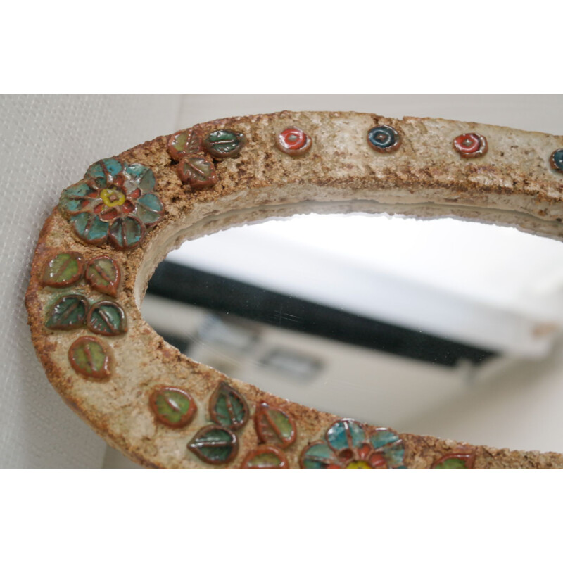 Specchio in ceramica vintage di Vallauris, 1960