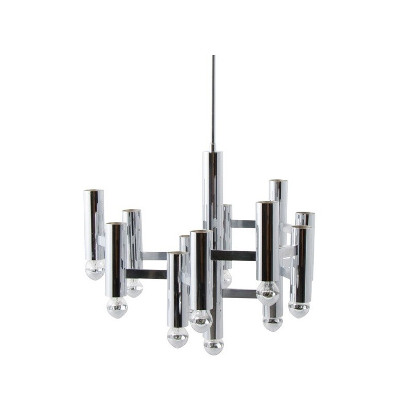 Italian SA Boulanger chandelier in chromed steel, Gaetano SCIOLARI - 1970s