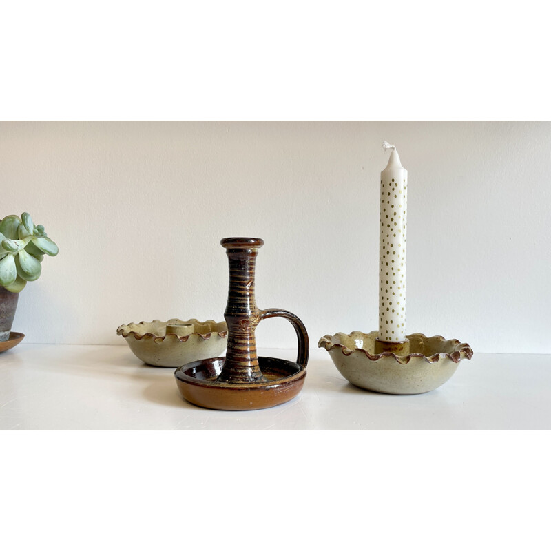 Set of vintage stoneware candlesticks