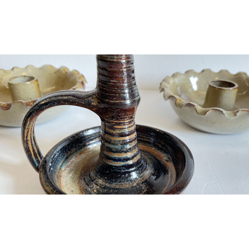 Set of vintage stoneware candlesticks