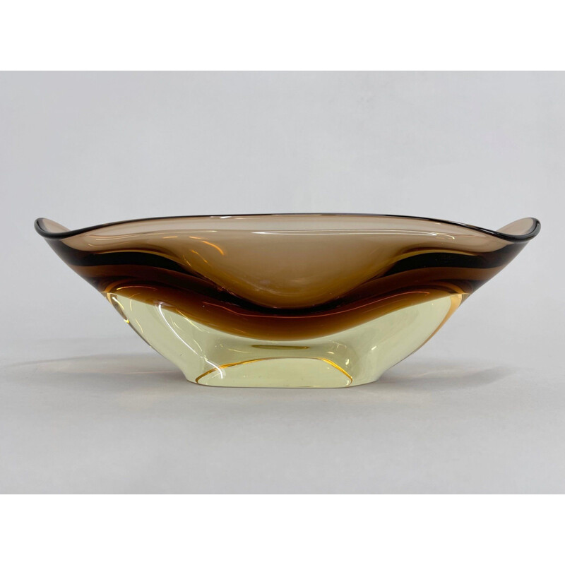 Vintage art glass bowl and ashtray set by Josef Cvrček for Železnobrodské sklo, Czechoslovakia1960