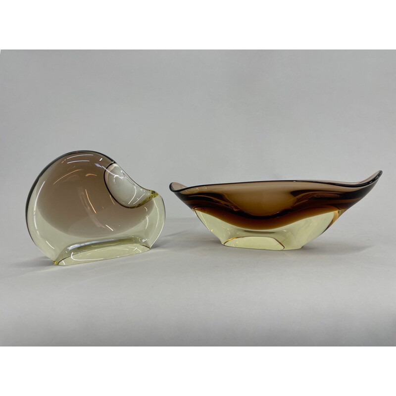 Set aus Vintage-Schale und Aschenbecher aus Kunstglas von Josef Cvrček für Železnobrodské sklo, Tschechoslowakei1960