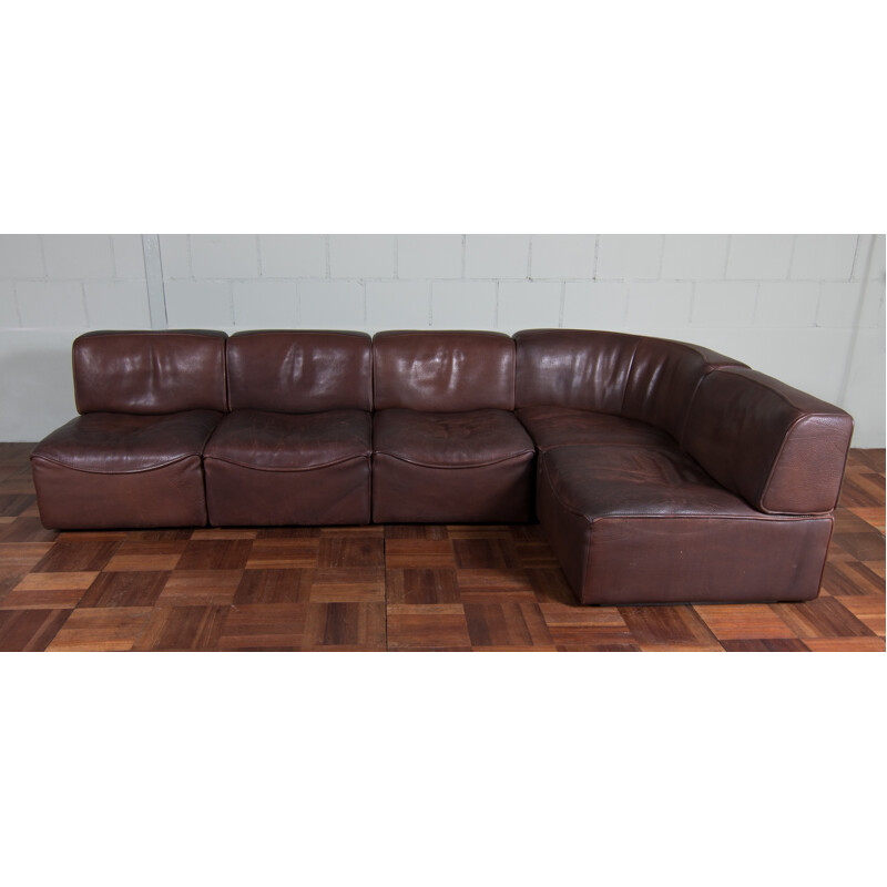 Large modular De Sede "DS 15" neck leather sofa - 1970s