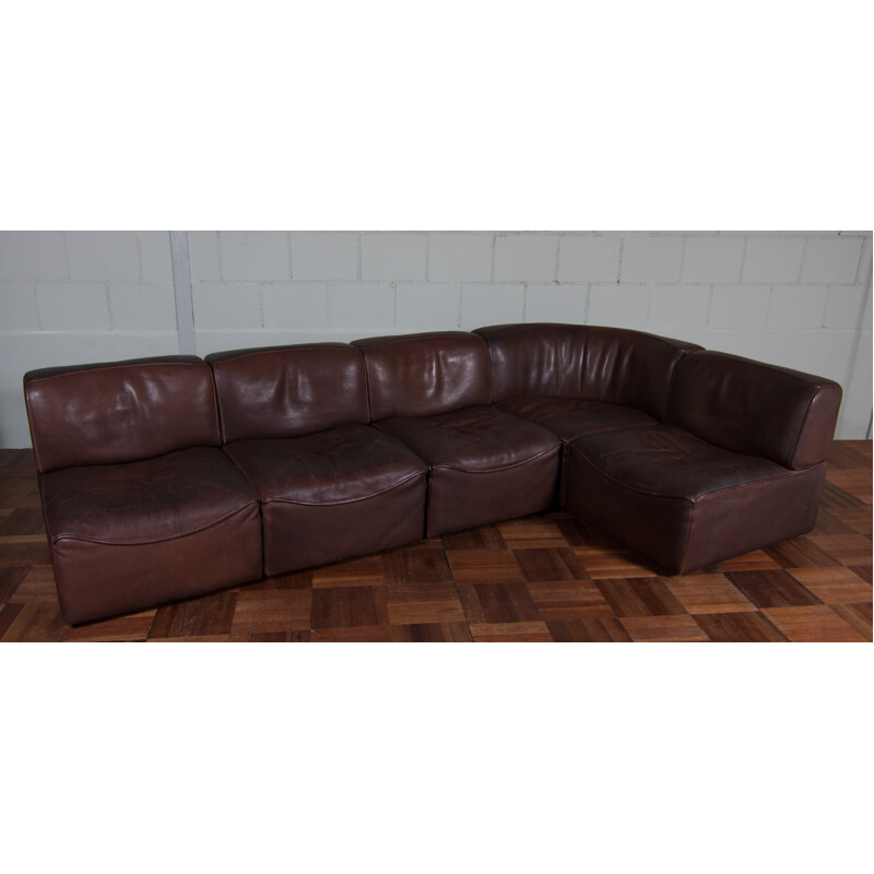 Large modular De Sede "DS 15" neck leather sofa - 1970s