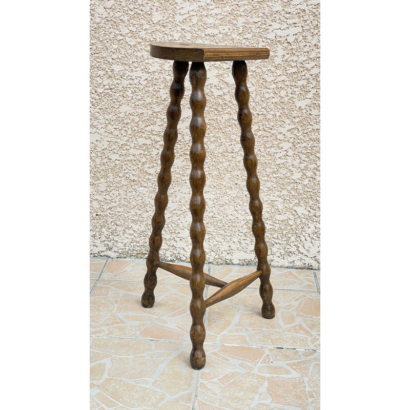 Tabouret haut tripode vintage en bois