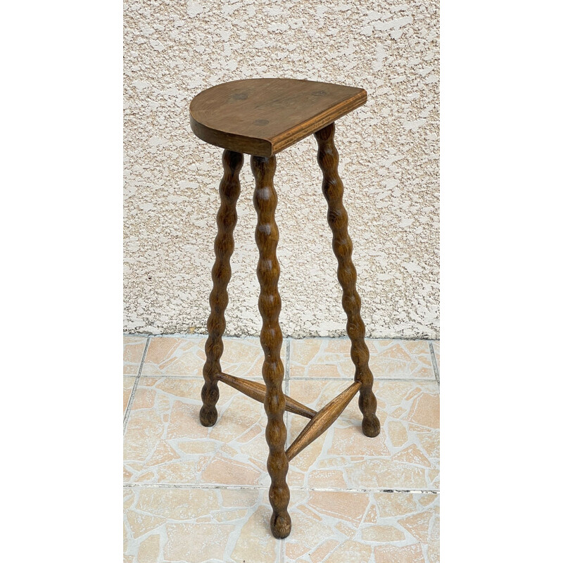 Tabouret haut tripode vintage en bois