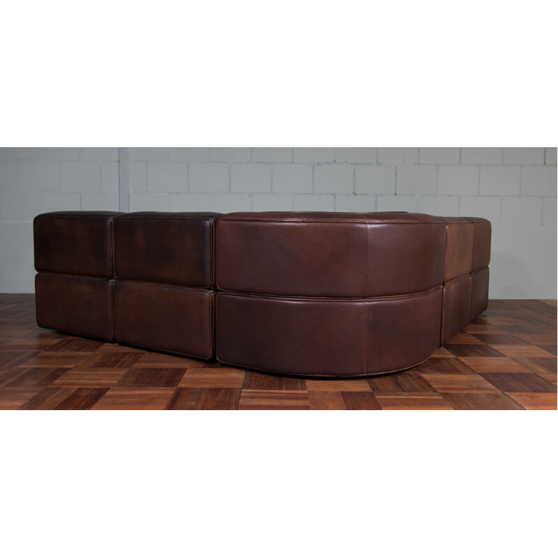 Large modular De Sede "DS 15" neck leather sofa - 1970s