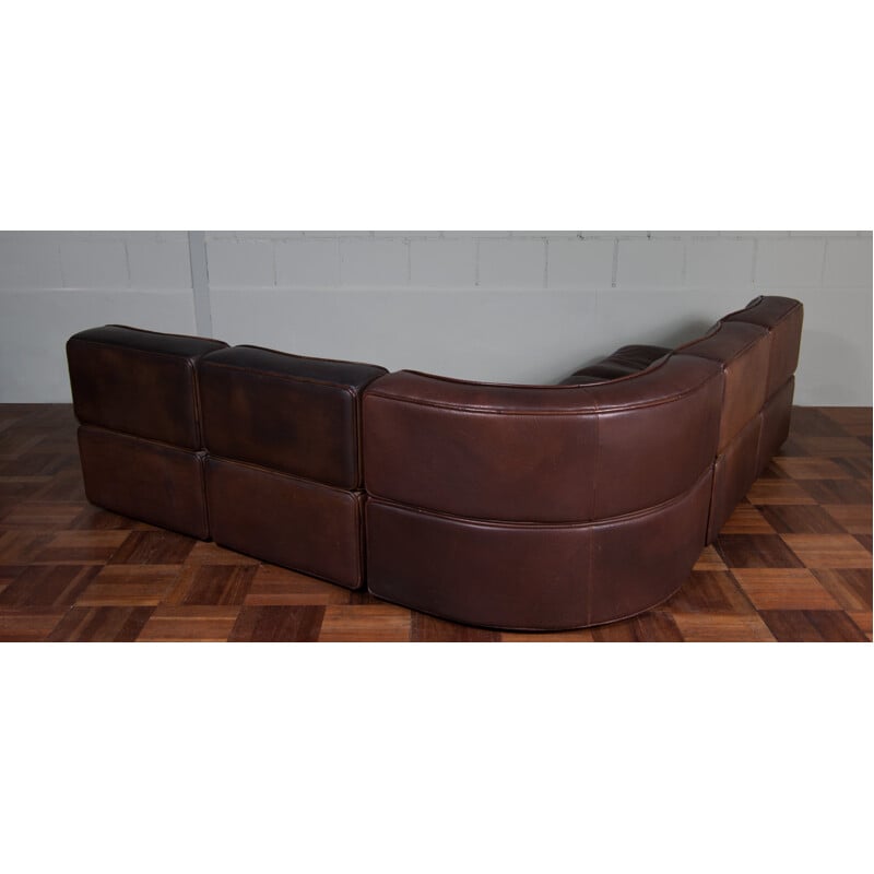 Large modular De Sede "DS 15" neck leather sofa - 1970s