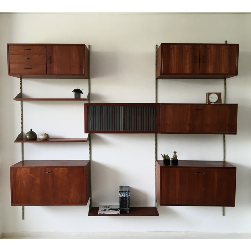 Mid-century wall unit in teak and metal - 1960s