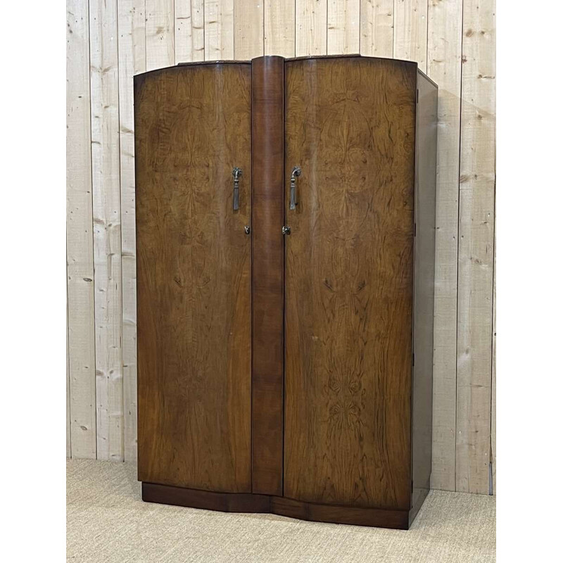 Vintage Art Deco English burr walnut closet