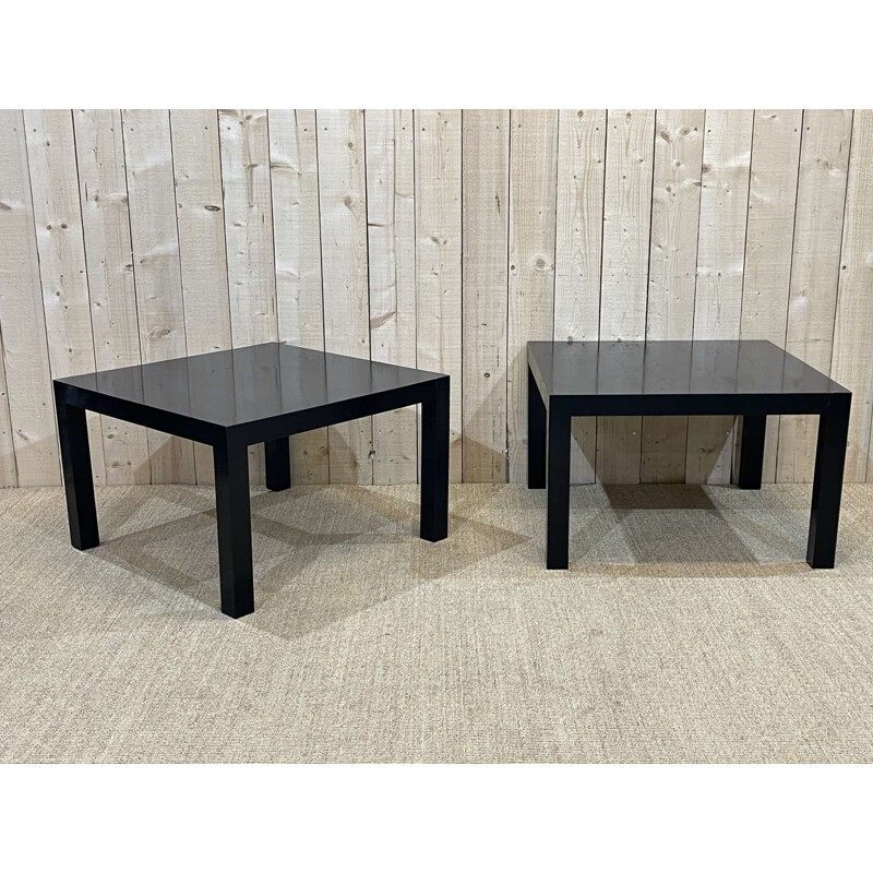 Pair of vintage side tables in sycamore with black patina, 1970