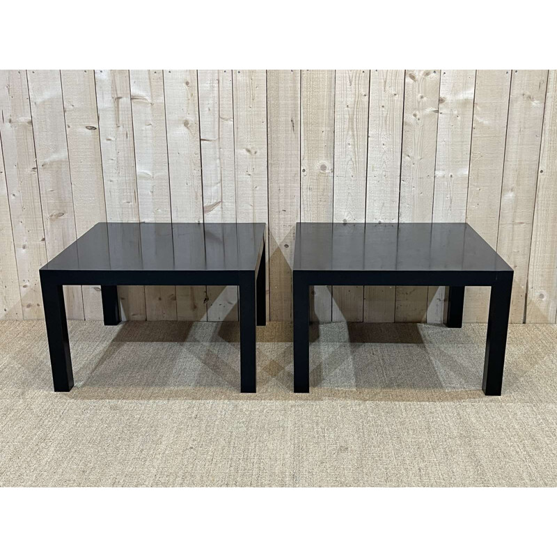 Pair of vintage side tables in sycamore with black patina, 1970