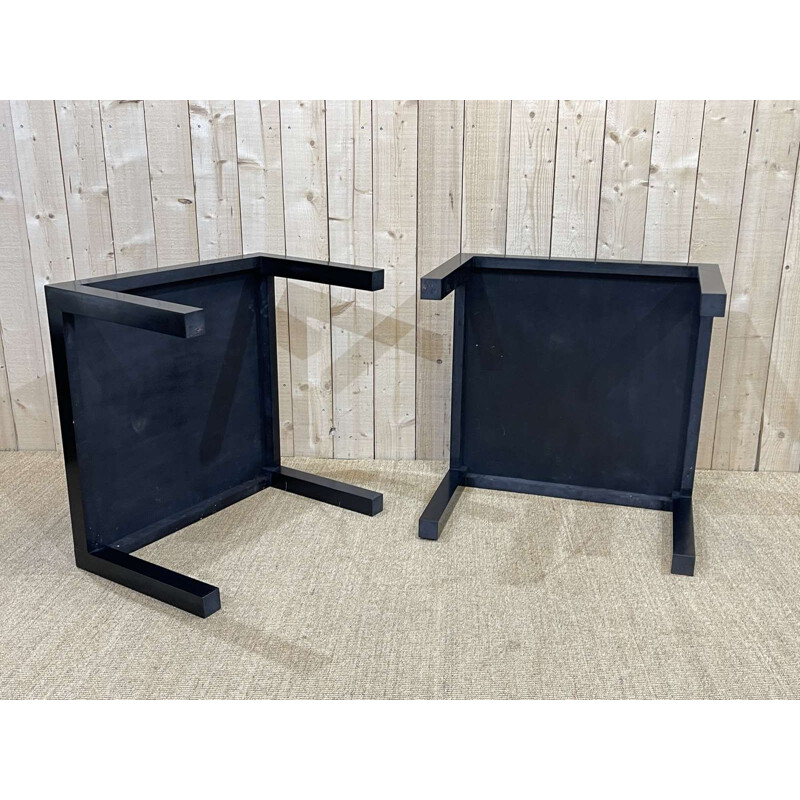 Pair of vintage side tables in sycamore with black patina, 1970