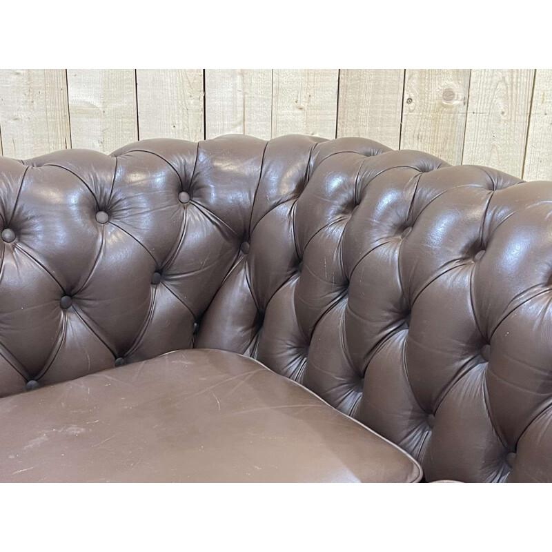 Divano Chesterfield a 2 posti in pelle marrone, 1980