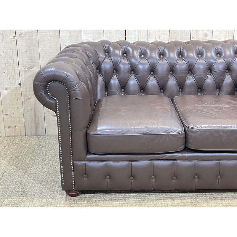 Vintage Chesterfield 2-seater sofa in brown leather, 1980s