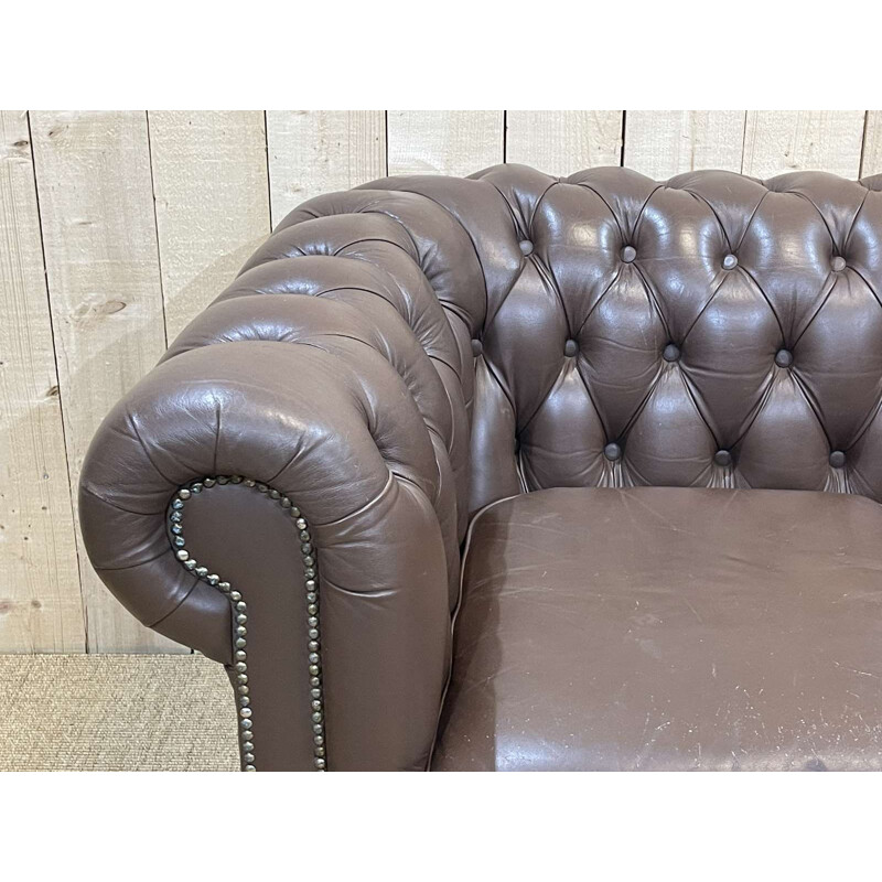 Vintage Chesterfield 2-Sitzer-Sofa aus braunem Leder, 1980