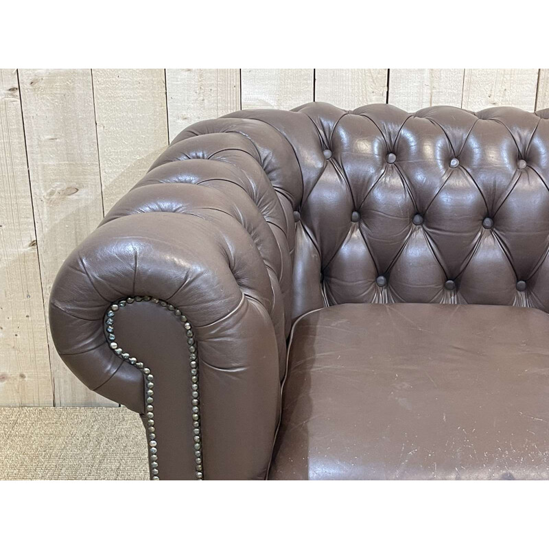 Vintage Chesterfield 2-seater sofa in brown leather, 1980s