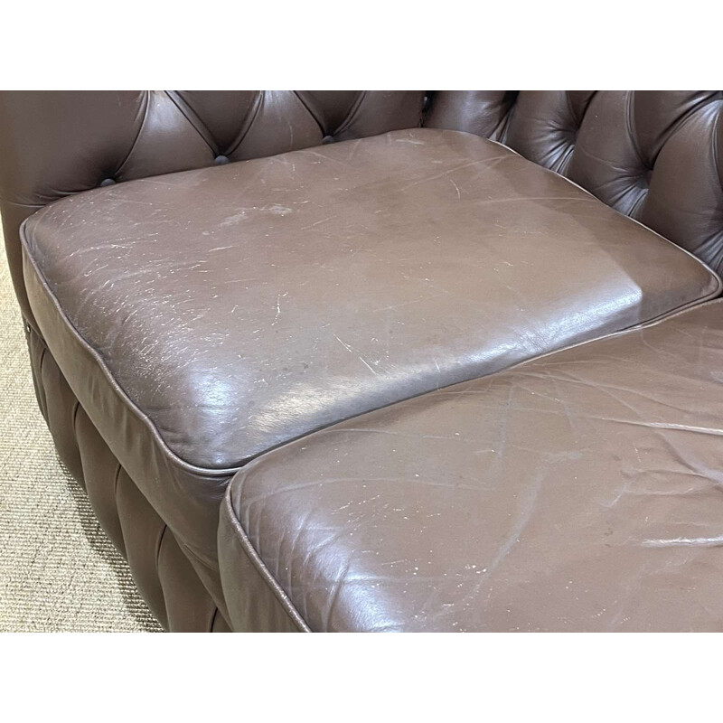 Divano Chesterfield a 2 posti in pelle marrone, 1980