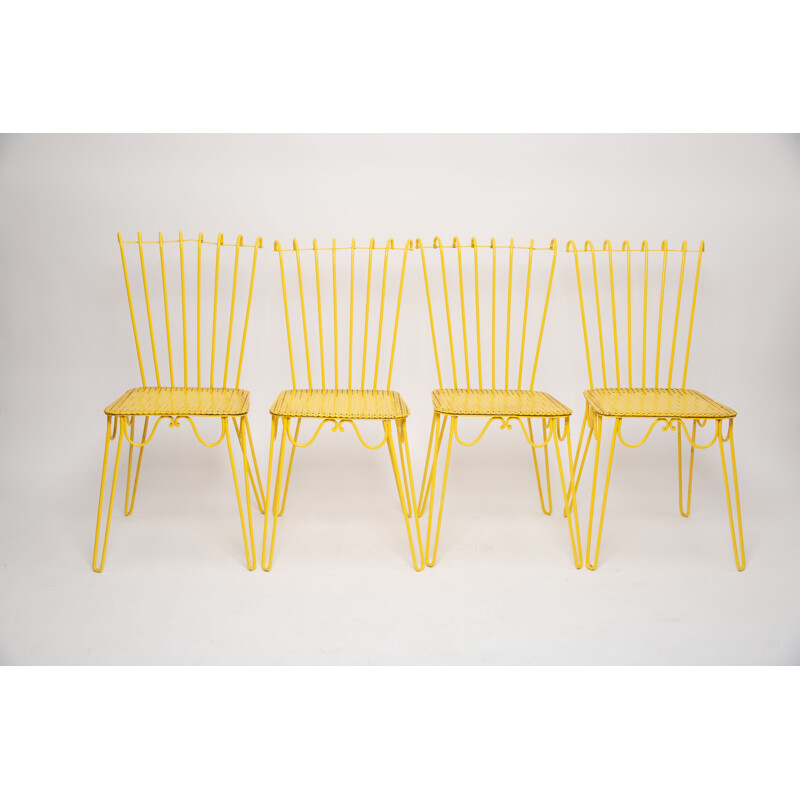 Conjunto de 4 cadeiras amarelas de ferro forjado por Matthieu Mattegot