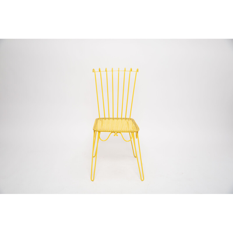 Set van 4 gele vintage smeedijzeren stoelen van Matthieu Mattegot