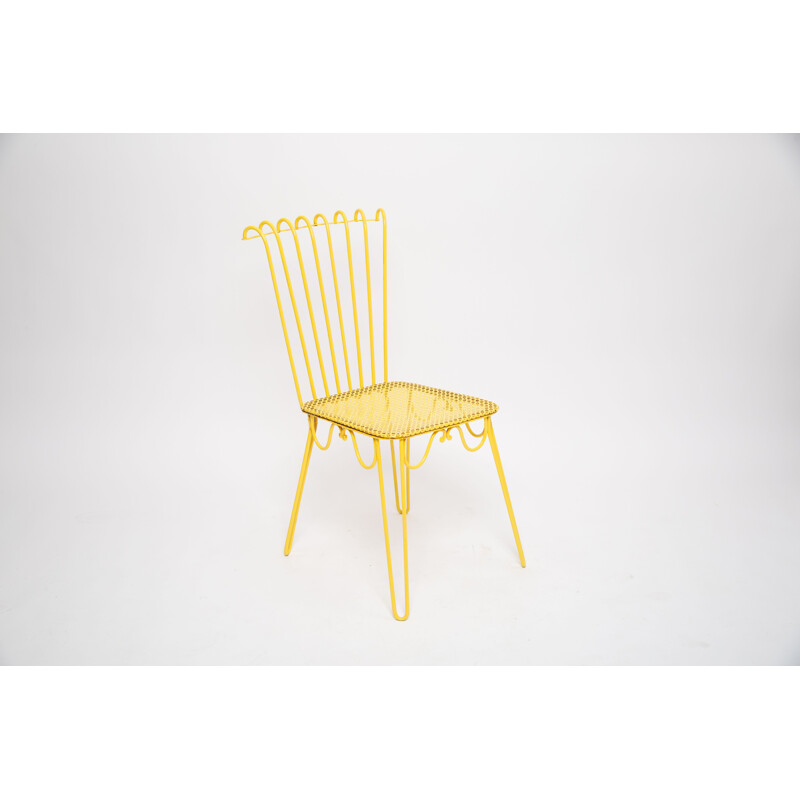 Ensemble de 4 chaises jaune vintage en fer forgé par Matthieu Mattegot